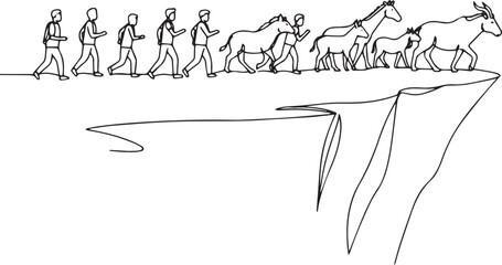 Abstract evolution line art depicting mankind progressing alongs