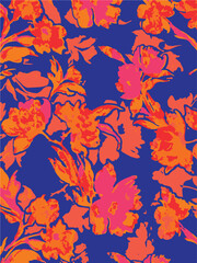 Big flowers pattern, upscale floral pattern. graphical textures floral, trendy colors pattern , flowers background with leaves. vector illustration
