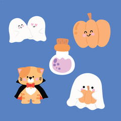 Set of Halloween with cute cats and ghoste