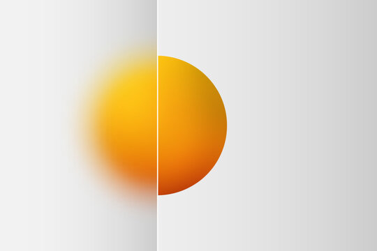 Glass morphism concept: 3D yellow sphere with a blur effect on a gray background. Eps 10