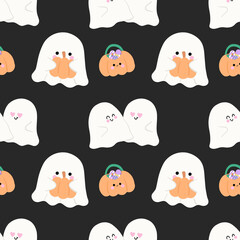 Cute Halloween Ghosts and Pumpkins Seamless Pattern