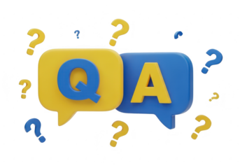 Q and a speech bubbles with question marks, isolated on transparent background