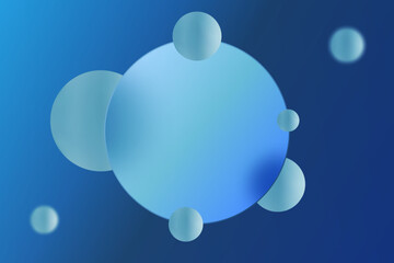 Fresh blue background with glass morphism elements and abstract spheres. Eps 10