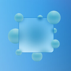 Modern blue 3D illustration of a floating sphere with glass morphism effect. Eps 10