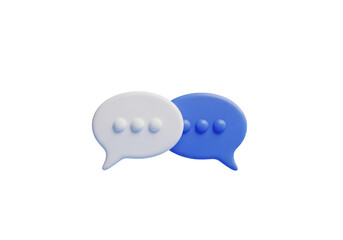 Two 3d chat bubbles, one white and one blue, isolated on white isolated on transparent background
