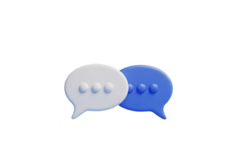 Two 3d chat bubbles, one white and one blue, isolated on white isolated on transparent background