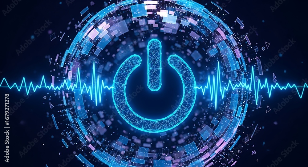 Aufkleber digital power symbol with energetic waveform and abstract geometric elements