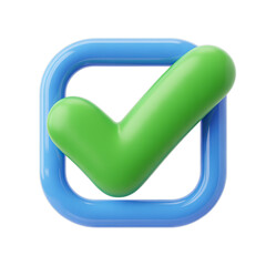 check mark button 3d icon in cartoon plastic style minimal isolated on white background