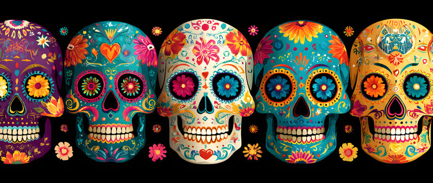 Day of the dead mexican skull art greeting card