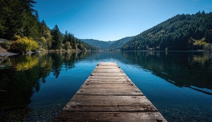 Naklejka premium Serene lake dock on a sunny day