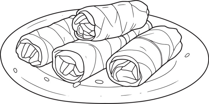 black and white spring rolls on plate clip art preview