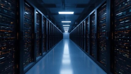 Data center server room with rows of computer racks for cloud computing and information storage - Powered by Adobe