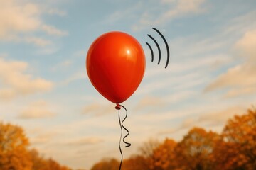 Illustration of Ringing Balloon Against Fall Sky — Back to School Theme