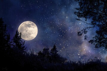 Fototapeta premium Full moon over a dark forest at night