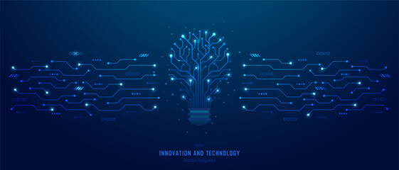Concept of Innovation and business innovative idea and solution technology. Circuit light bulb on futuristic circuit background. Analysis solution and development. Vector illustration. © S and V Design
