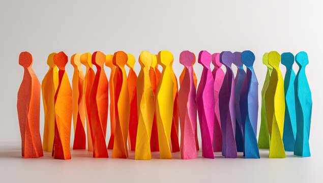 Colorful origami figures in a row