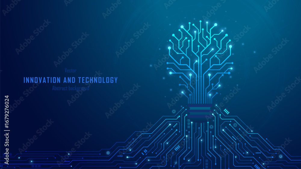 Poster concept of innovation and business innovative idea and solution technology. circuit light bulb on fu