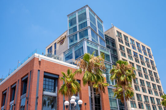 San Diego, California - August 9, 2025: Hard Rock Hotel in the Gaslamp Quarter in the heart of San Diego.