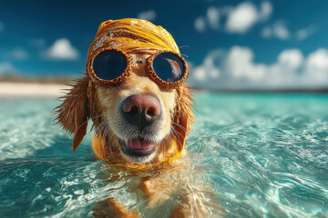 cute dog swimming under the water