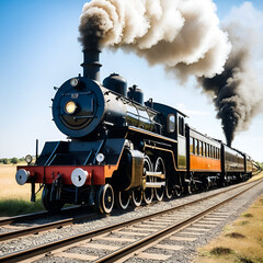 Obraz premium Vintage Steam Locomotive on Railway Track