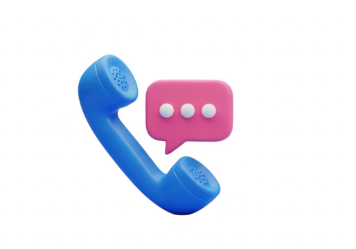 Blue telephone handset with a chat bubble isolated on transparent background