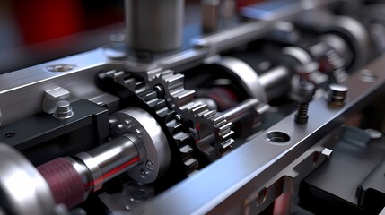 Naklejka premium Close-up View of Industrial Gear Mechanism with Metal Components