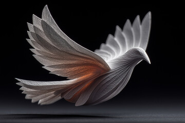 Obraz premium Paper dove of peace soaring on black background