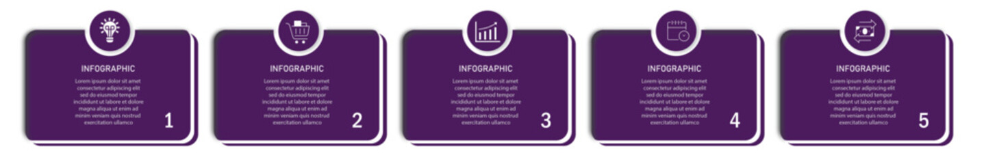 Business process timeline visualization with icon on circle | Infographic 5 steps eminence diagram or chart business data representation | Blue vector illustration