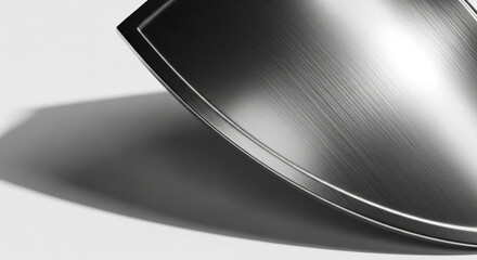 Close-up of metallic shield, brushed steel texture,  angled, showcasing blank surface ideal for logo or text placement, symbolizing protection and security