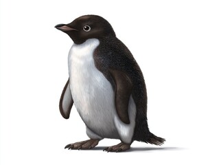 Fototapeta premium Cute penguin illustration standing upright with a glossy black and white plumage, showcasing its adorable features and playful demeanor in a stylized design