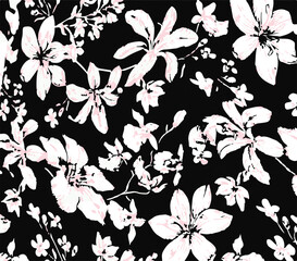 Big flowers pattern, upscale floral pattern. graphical textures floral, trendy colors pattern , flowers background with leaves. vector illustration