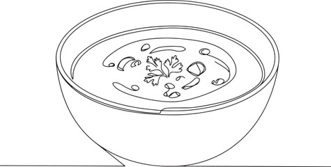 Elegant minimal line art illustration depicting a bowl of savory