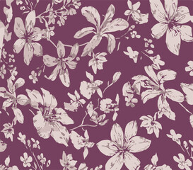 Big flowers pattern, upscale floral pattern. graphical textures floral, trendy colors pattern , flowers background with leaves. vector illustration