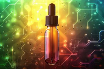 dropper bottle on background of circuit lines