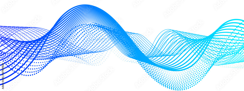 Poster abstract wave background with interwoven flowing blue and green gradient lines on a white backdrop. 