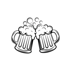 Foamy Beer Glasses Clinking Vector in Minimal Line Style