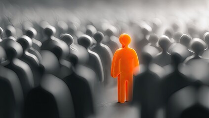 Fototapeta premium Orange figure amidst a crowd