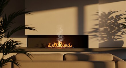 Photo of a modern fireplace with a warm, inviting flame