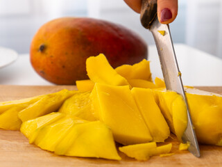 Juicy slices of mango fruit.