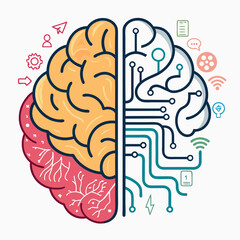 Create Bold Stroke Brain With Coding Symbols And Professional Photo Suitable for Design