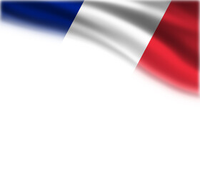 White background with the French flag in the top right corner