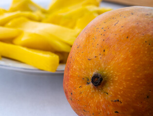 Juicy slices of mango fruit.