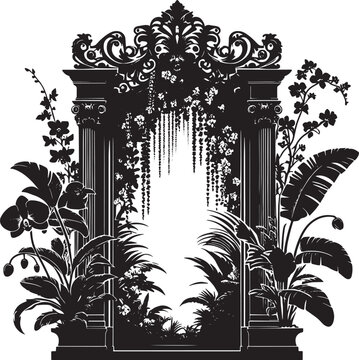 black ornate archway with plants clip art preview