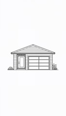 Minimalist garage exterior flat design simple line drawing on plain gray background