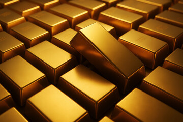 Gleaming golden bars stacked in rows gold bars precious metal