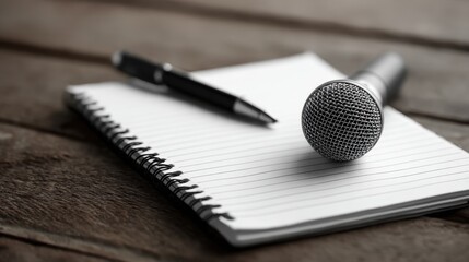 Table Scene with Microphone and Notepad