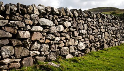Stone wall stretching across a grassy field