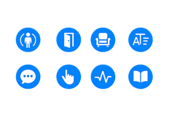 Blue Circle Vector Icons Set for UI and Web Design. Flat Design White Symbols on Blue Background Icons Pack. User Interface Icons Collection in Blue and White. set of buttons for web vector
