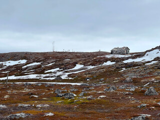 Northern landscape in Polar tundra. The Teriberka Nature Park on the shore of the Barents Sea. Kola Peninsula, Russia.