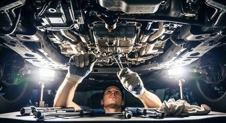 Auto Mechanic Under Car: Repair and Maintenance